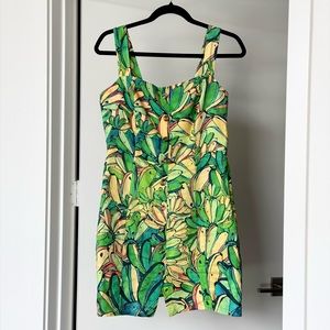 💌SOLD💌Farm Rio Linen Sleeveless Green Yellow Banana Mini Dress with Buttons